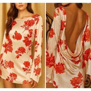 Meshki Red Floral Backless Dress